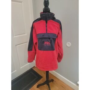 Helly Hansen Pullover Fleece Jacket Mens Small Red Navy Hooded Anorak